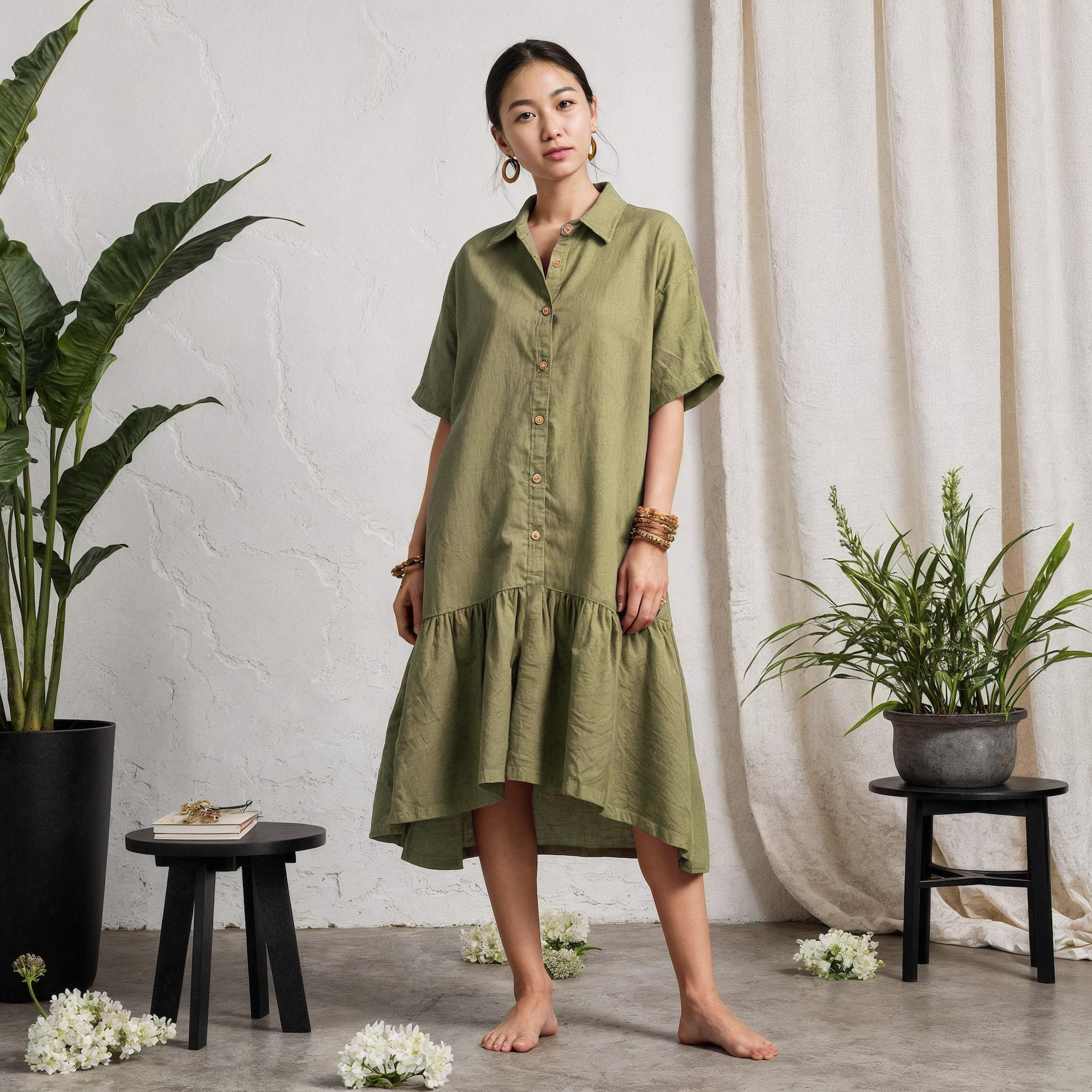 Women’s Linen Peplum Tunic Dress for Summer